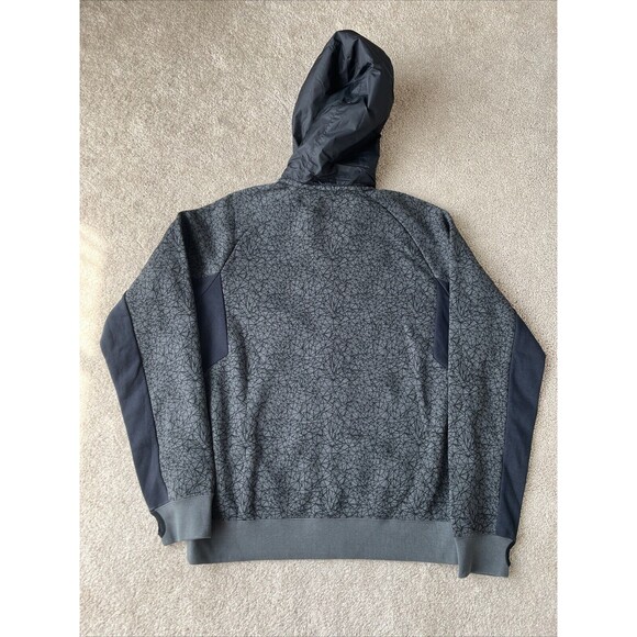 Nike Jacket Men Medium Hybrid Fleece Hooded Full Zip Black Gray Geometric Cement - Picture 2 of 8